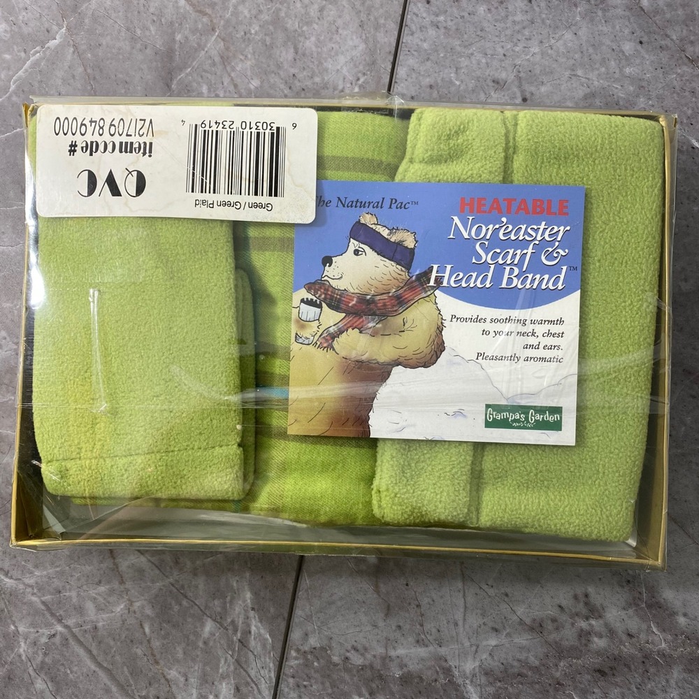 Grampas Garden Heatable Nor'Easter Scarf Head Band Green Plaid the natural pac